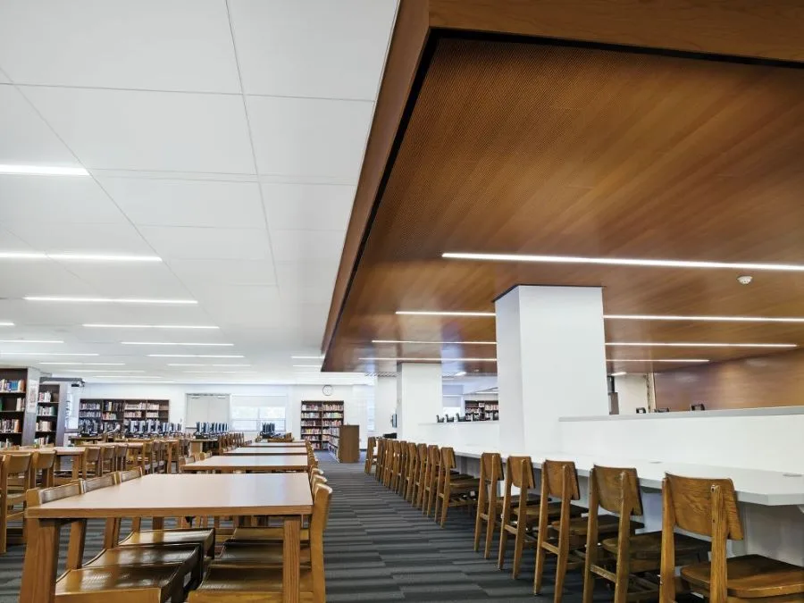 Armstrong WoodWorks Channeled Ceiling Panels in Library