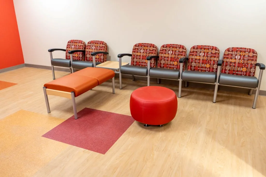 Wood look flooring in hospital waiting room